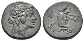 PONTOS. Amisos. Time of Mithradates VI Eupator (Circa 105-90 or 90-85 BC). Ae.
Obv: Head of Dionysos right, wearing ivy wreath.
Rev: AMIΣOY.
Thyrso...