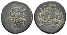 PONTOS. Kamos. (circa 40/39 BC). AE.
Obv: Laureate head of Zeus right. Dotted border.
Rev: ΚΑΜΟ / ΗΝΟΝ; Legend in two lines and a monogram; below, Η...