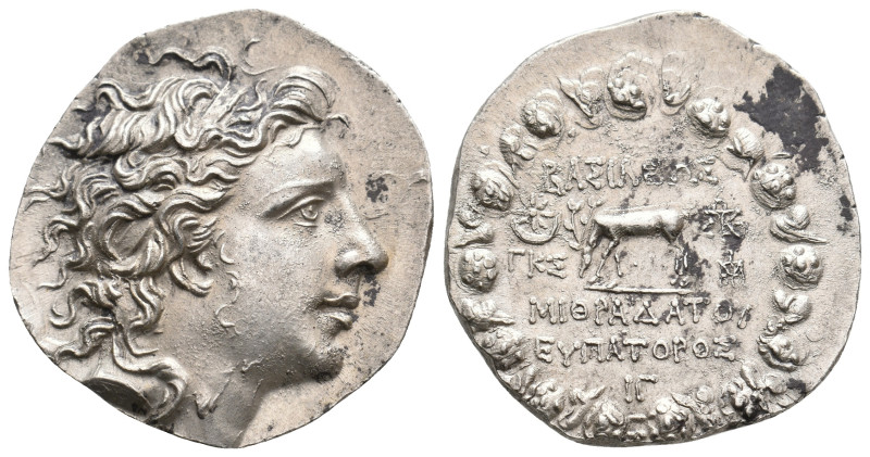 KINGS OF PONTOS. Mithradates VI Eupator. (74 BC). AR Tetradrachm.
Obv: Head of ...