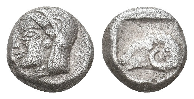 TROAS. Kebren. (5th century BC). AR Obol.
Obv: Archaic head (Apollo?) left.
Re...