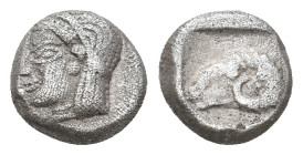 TROAS. Kebren. (5th century BC). AR Obol.
Obv: Archaic head (Apollo?) left.
Rev: Head of ram left within incuse square.
Cf. SNG Ashmolean 1086 (dio...