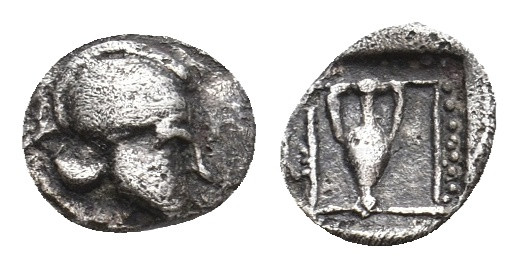TROAS. Uncertain. (5th century BC). AR Hemiobol.
Obv: Crested Corinthian helmet...
