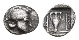 TROAS. Uncertain. (5th century BC). AR Hemiobol.
Obv: Crested Corinthian helmet right.
Rev: Amphora within dotted square.
SNG Arikantürk 672–6 (Nea...