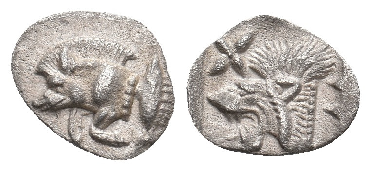 MYSIA. Kyzikos. (Circa 450-400 BC). AR Hemiobol.
Obv: Forepart of boar left; to...