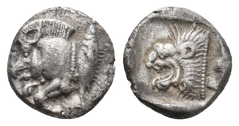 MYSIA. Kyzikos. (Circa 450-400 BC). AR Diobol.
Obv: Forepart of boar left; to r...