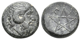 MYSIA. Pitane. (4th-3rd century BC). Ae.
Obv: Head of Zeus Ammon right.
Rev: ΠΙΤΑ.
Pentagram.
BMC 5-10.
Condition: Fine/VF
Weight: 4.9 g
Diamet...