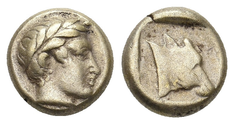 LESBOS. Mytilene. (Circa 454-428/7 BC). EL Hekte
Obv: Laureate head of Apollo r...