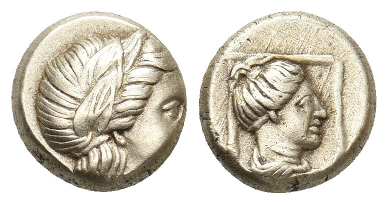 LESBOS. Mytilene. (Circa 377-326 BC). EL Hekte.
Obv: Laureate head of Apollo (o...