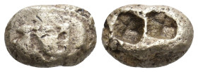 IONIA. Uncertain. (Circa 650-600 BC). EL Trite. Lydo-Milesian standard.
Obv: Typeless surface with irregular markings
Rev: Two square incuses.
SNG ...