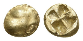 IONIA. Uncertain. (Circa 600-550 BC). EL Myshemihekte - 1/24 Stater. Phokaic standard.
Obv: Archaic head right
Rev: Quadripartite incuse square.
SN...