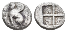 IONIA. Chios. (Circa 435-425 BC). AR Hemidrachm
Obv: Sphinx seated left; to left, grape bunch above amphora.
Rev: Quadripartite incuse square.
SNG ...