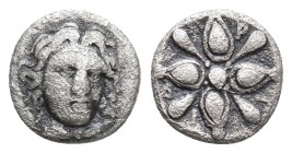 CARIAN SATRAPS. Pixodarus (ca. 341/0-336/5 BC). AR obol. Halikarnassos,
Obv. Laureate head of Apollo, facing slightly right, drapery around neck
Rev...