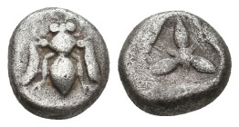 IONIA. Ephesos (Circa 6th century BC). AR Diobol
Obv:Bee in top view with bent wings and hind legs.
Rev: Triangular incusum containing six-pointed s...