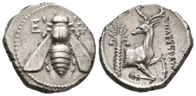 IONIA. Ephesos. (Circa 390-325 BC). AR Tetradrachm. Telestratos, magistrate.
Obv: Ε-Φ
Bee
Rev: THΛEΣTPATOΣ
Forepart of stag right, head left; palm...