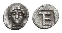 IONIA. Kolophon. (Circa 450-410 BC). AR Tetartemorion.
Obv: Facing head of Apollo .
Rev: TE monogram (mark of value) in incuse square.
Milne, Colop...