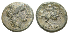 IONIA. Kolophon. (circa 320-294 BC). AE
Obv: Laureate head of Apollo right.
Rev: Horseman riding to right, holding spear; in exergue, ΙΚΕΣΙΟΣ
SNG C...