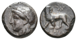 IONIA. Miletos. (Circa 4th-3rd BC). Uncertain magistrate. AR Drachm
Obv: Laureate head of Apollo left.
Rev: Lion standing left, head right; star abo...