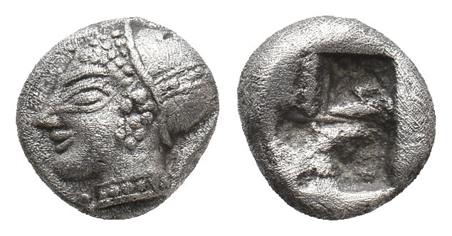 IONIA. Phokaia. (Circa 521-478 BC). AR Diobol.
Obv: Archaic female head left, w...