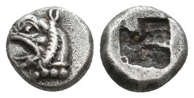 IONIA. Phokaia. (Late 6th century BC). AR Diobol.
Obv: Head of griffin left.
Rev: Rough incuse square.
SNG von Aulock 2116.SNG Turkey 1.2, 1428.
C...