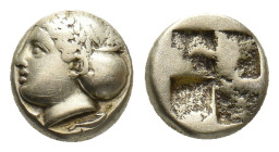 IONIA. Phokaia. (Circa 478-387 BC). EL Hekte.
Obv: Female head left, with hair in sakkos; below, small seal.
Rev: Quadripartite incuse square.
Bode...