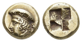 IONIA. Phokaia. (Circa 478-387 BC). EL Hekte.
Obv: Head of Hera left, wearing kalathos, seal behind.
Rev: Quadripartite incuse square.
Bodenstedt 8...