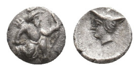 PERSIA. Achaemenid Empire. Uncertain mint in Cilicia.(Circa 4th BC). AR Tetartemorion.
Obv: Persian king or hero in kneeling-running stance right, ho...
