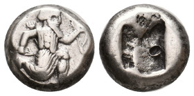 PERSIA. Achaemenid Empire. Sardes. Time of Artaxerxes II to Artaxerxes III (Circa 375-340 BC). AR Siglos.
Obv: Persian king in kneeling-running stanc...