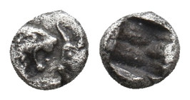 KINGS OF LYDIA. Sardes. Kroisos (Circa 564/53-550/39 BC). AR 1/24 Stater.
Obv: Confronted foreparts of lion and bull.
Rev: Incuse square punch.
SNG...