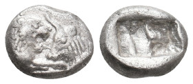 KINGS OF LYDIA. Sardes. Kroisos (Circa 564/53-550/39 BC). AR 1/6 Stater.
Obv: Confronted foreparts of lion and bull.
Rev: Two incuse square punches....