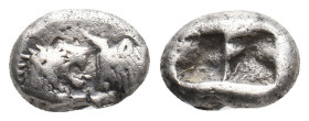 KINGS OF LYDIA. Sardes. Kroisos (Circa 564/53-550/39 BC). AR 1/6 Stater.
Obv: Confronted foreparts of lion and bull.
Rev: Two incuse square punches....