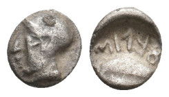 LYDIA. Uncertain. Ifes (Lydian usurper?, circa 450/425-400 BC). AR Hemiobol .
Obv: Male head left.
Rev: Wheat grain; Lydian legend below.
Unpublish...
