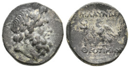 LYDIA. Blaundos. (Circa 200-0 BC). Magistrate Theotimidos. Ae.
Obv:Laureate head of Zeus right
Rev: MΛAYNΔ ΘEOTIMIΔO above and beneath eagle standin...