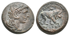 LYDIA. Sardes. (circa 457-431 BC). AE
Obv: Head of Heracles right, wearing lion skin.
Rev: ΣΑΡΔΙΑΝΩΝ ΜΕΝΕΜΑΧΟΥ;
Lion walking right; above, bee.
BM...