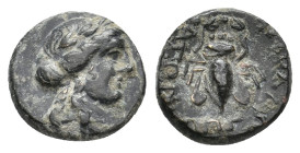 LYDIA. Tripolis (as Apollonia). (2nd-1st centuries BC). Ae
Obv: Laureate head of Apollo right.
Rev: AΠΟΛΛΩΝΙΑΤΩΝ.
Bee; maeander pattern below.
Imh...
