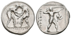 PAMPHYLIA. Aspendos. (Circa 380-325 BC). AR Stater
Obv: Two wrestlers grappling; FИ between, EΛVΦA MENETVΣ in exergue
Rev: Slinger in throwing stanc...