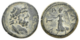 PAMPHYLIA. Attaleia. (Time of AntoninusPius AD 138-161). AE
Obv: Diademed bust of Poseidon right. Dotted border.
Rev: [ΑΤ]ΤΑΛΕ[ΩΝ]
Nike standing, l...