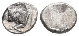 CARIA. Uncertain. (Circa 500-450 BC). AR Diobol
Obv: Forepart of bull left.
Rev: Blank.
HN Online 972; SNG Kayhan 973.
Condition: VF.
Weight: 2 g...