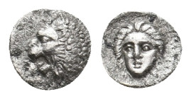 SATRAPS OF CARIA. Mylasa.Hekatomnos (Circa 392/1-377/6 BC). AR Tetartemorion.
Obv: Forepart of a roaring lion left.
Rev: Laureate head of Apollo fac...