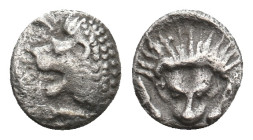 SATRAPS OF CARIA. Hekatomnos (392-376 BC). AR Hemiobol.
Obv: Forepart of lion right, head reverted.
Rev: Forepart of facing lion; all within incuse ...