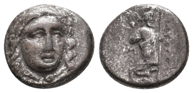 SATRAPS OF CARIA. Maussollos (377/6-353/2). AR Drachm.
Obv: Laureate head of Ap...