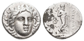 SATRAPS OF CARIA. Maussolos (Circa 377/6-353/2 BC). AR Drachm. Halikarnassos.
Obv: Laureate head of Apollo facing slightly right.
Rev: MAYΣΣΩΛΛON.
...