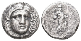 SATRAPS OF CARIA. Pixodaros (Circa 341/0-336/5 BC). AR Didrachm. Halikarnassos.
Obv: Head of Apollo facing slightly right, wearing laurel wreath.
Re...