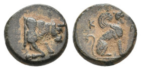 CARIA. Kaunos. (Circa 350-300 BC). Ae
Obv: Forepart of bull right.
Rev: K - A.
Sphinx seated right.
Konuk pl. 50, A; SNG Copenhagen 181.
Conditio...