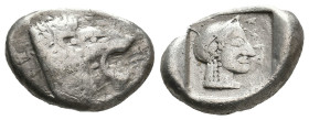 CARIA. Knidos. (circa 520-495 BC). AR Drachm.
Obv: Lion’s head right, roaring.
Rev: ΚΝΙΔ; Head of Aphrodite right in square incuse.
SNG Cop., 207....