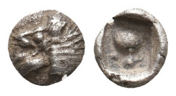 CARIA. Mylasa. (Circa 420-390 BC). AR Tetartemorion
Obv: Forepart of lion right, head reverted.
Rev: Bird standing left.
SNG Kayhan 939; Klein 431....