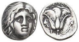 CARIA. Rhodes. (Circa 250-229 BC). AR Didrachm. Erasikles, magistrate.
Obv: Head of Helios facing slightly right.
Rev: ΕΡΑΣΙΚΛΗΣ / P - O.
Rose with...