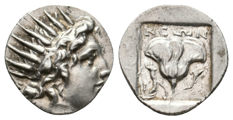 CARIA. Rhodes. (Circa 2nd century). AR Drachm
Obv: Radiate head of Helios to ri...