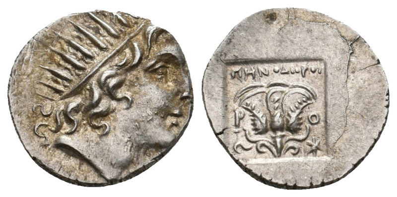 CARIA. Rhodes. (Circa 88-84 BC). AR Drachm. Menodoros, magistrate.
Obv: Radiate...