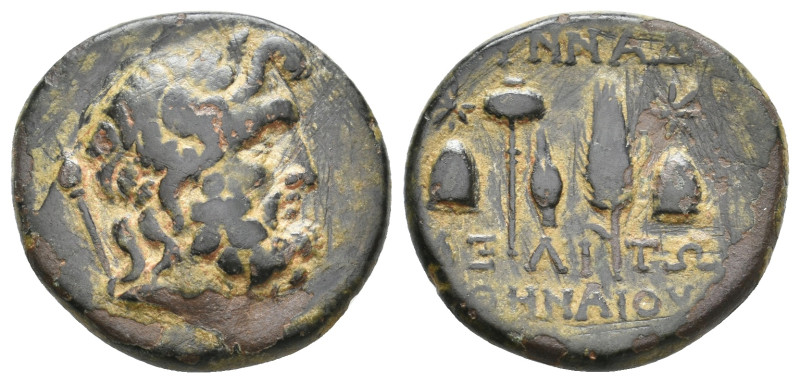 PHRYGIA. Synnada. (After 133 BC). AE.
Obv: Laureate head of Zeus right; behind,...