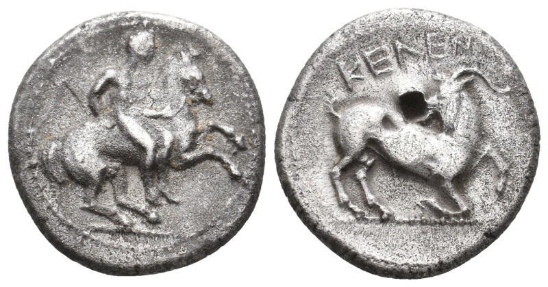 CILICIA. Kelenderis (425-400 BC). AR Stater.
Obv: Nude rider holding wip, dismo...